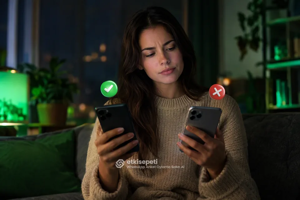 İki seçeneği karşılaştırarak WhatsApp Anket Oylama için site seçen bir kullanıcı