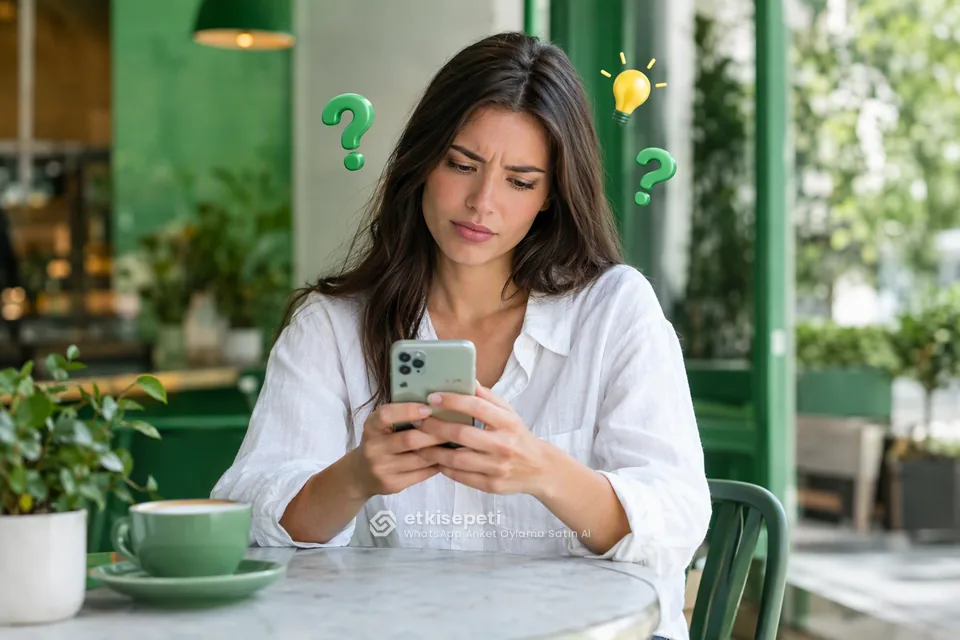 WhatsApp Anket Oylama satın almadan önce sorularını düşünen bir kullanıcı