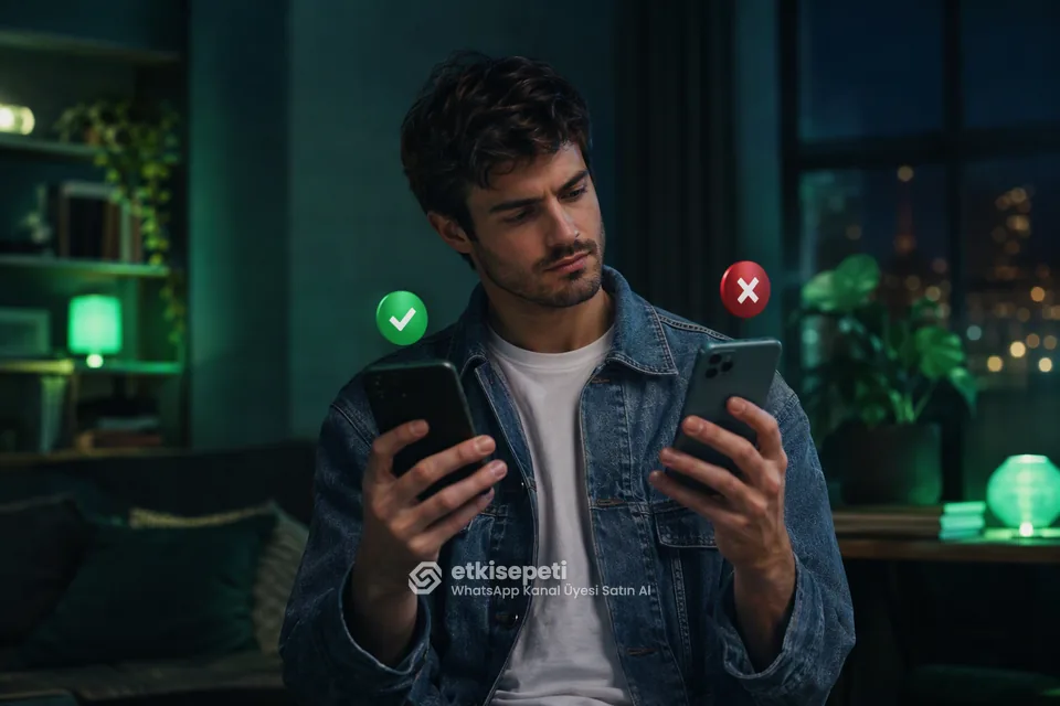 İki seçeneği karşılaştırarak WhatsApp Kanal Üyesi için site seçen bir kullanıcı