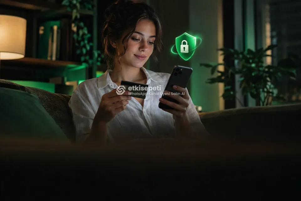 Kart ve telefonla güvenli ödeme yapan bir kullanıcı