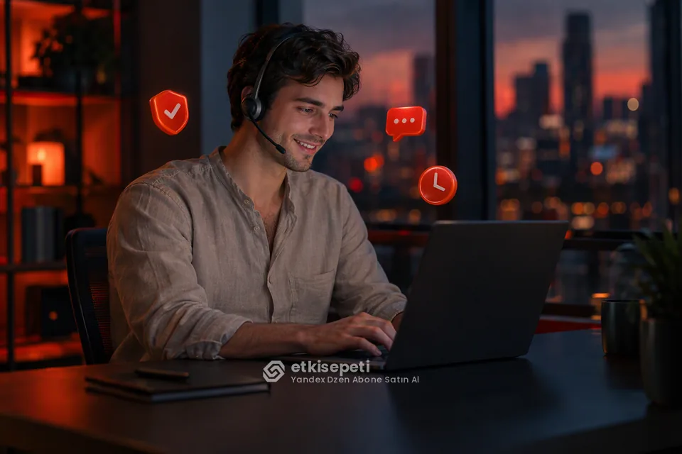 Destek uzmanı Yandex Dzen Abone siparişlerini panelden takip ediyor