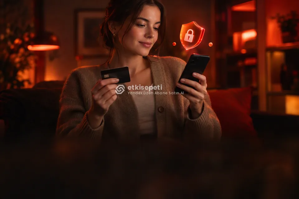 Kart ve telefonla güvenli ödeme yapan bir kullanıcı