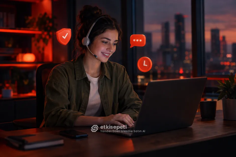 Destek uzmanı Yandex Dzen İzlenme siparişlerini panelden takip ediyor