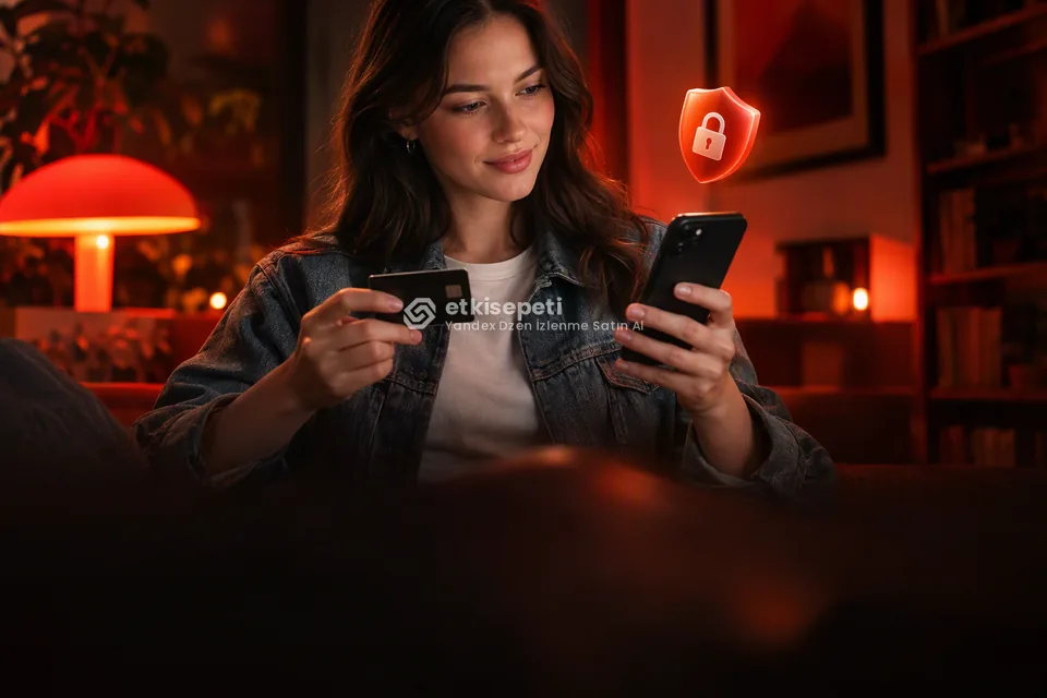 Kart ve telefonla güvenli ödeme yapan bir kullanıcı