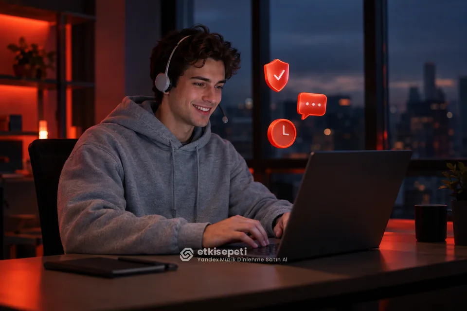 Destek uzmanı Yandex Müzik Dinlenme siparişlerini panelden takip ediyor