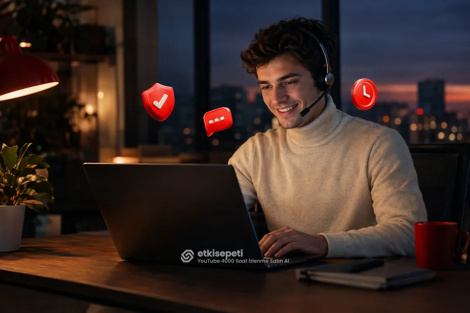 Destek uzmanı YouTube 4000 Saat İzlenme siparişlerini panelden takip ediyor