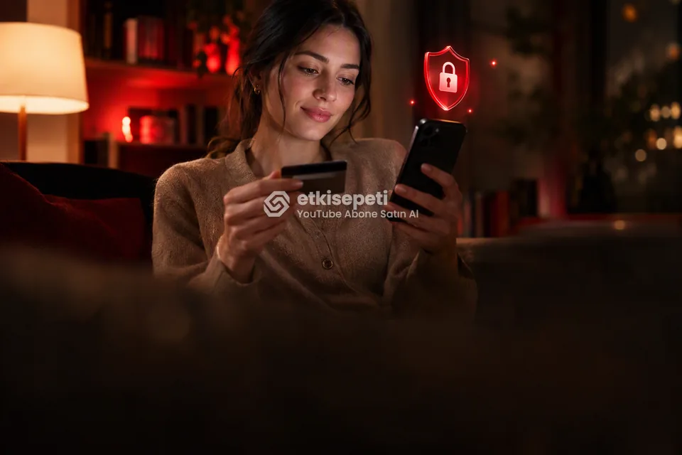 Kart ve telefonla güvenli ödeme yapan bir kullanıcı