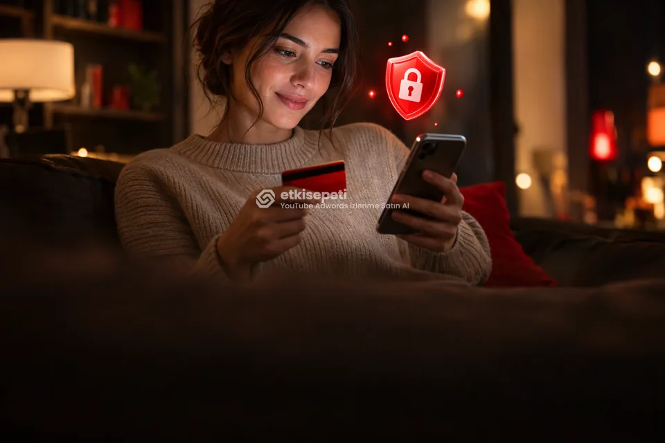 Kart ve telefonla güvenli ödeme yapan bir kullanıcı