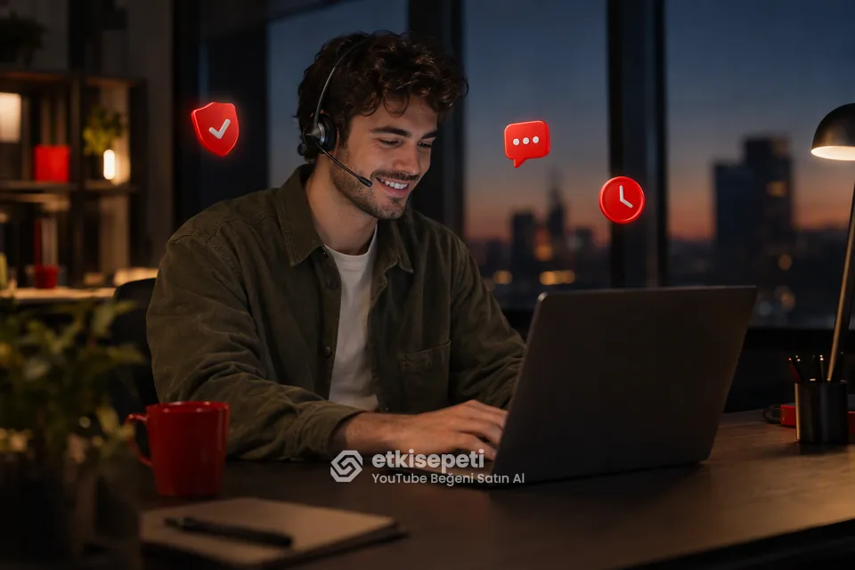 Destek uzmanı YouTube Beğeni siparişlerini panelden takip ediyor