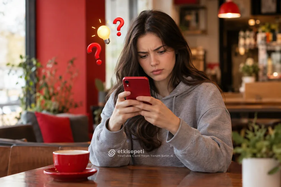 YouTube Canlı Yayın Yorum satın almadan önce sorularını düşünen bir kullanıcı