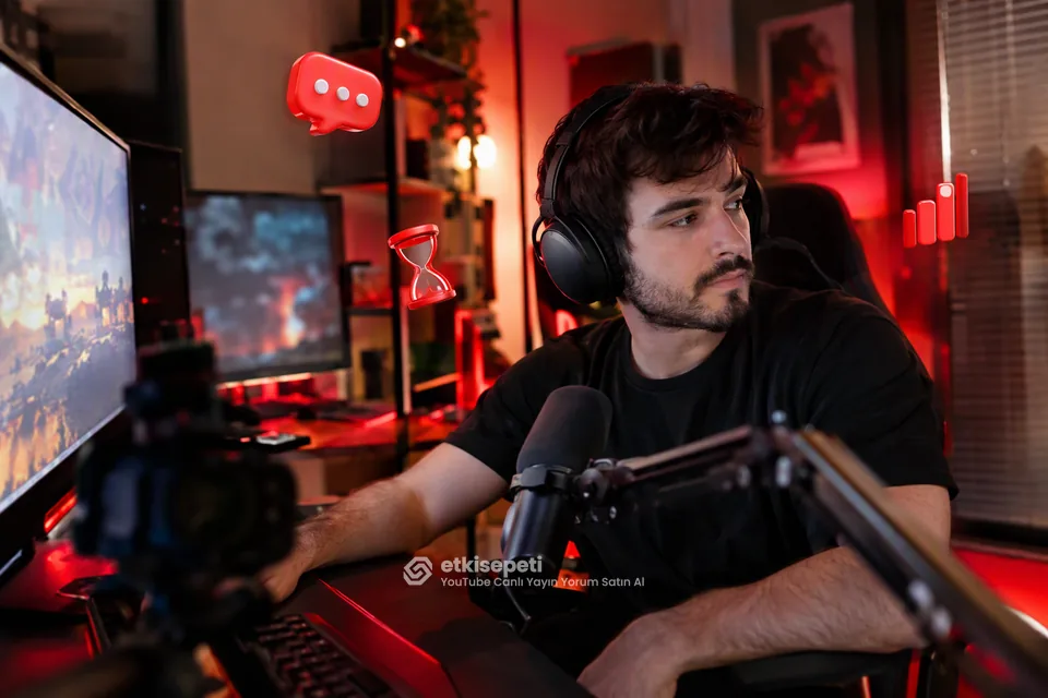 YouTube canlı yayın yorum satın al için oyun yayıncısının yayın sırasında yandaki monitörde akan sohbete bakması