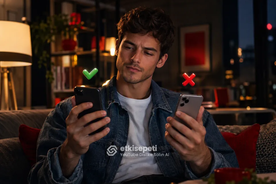 İki seçeneği karşılaştırarak YouTube Dislike için site seçen bir kullanıcı