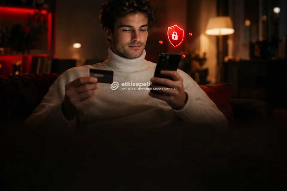 Kart ve telefonla güvenli ödeme yapan bir kullanıcı