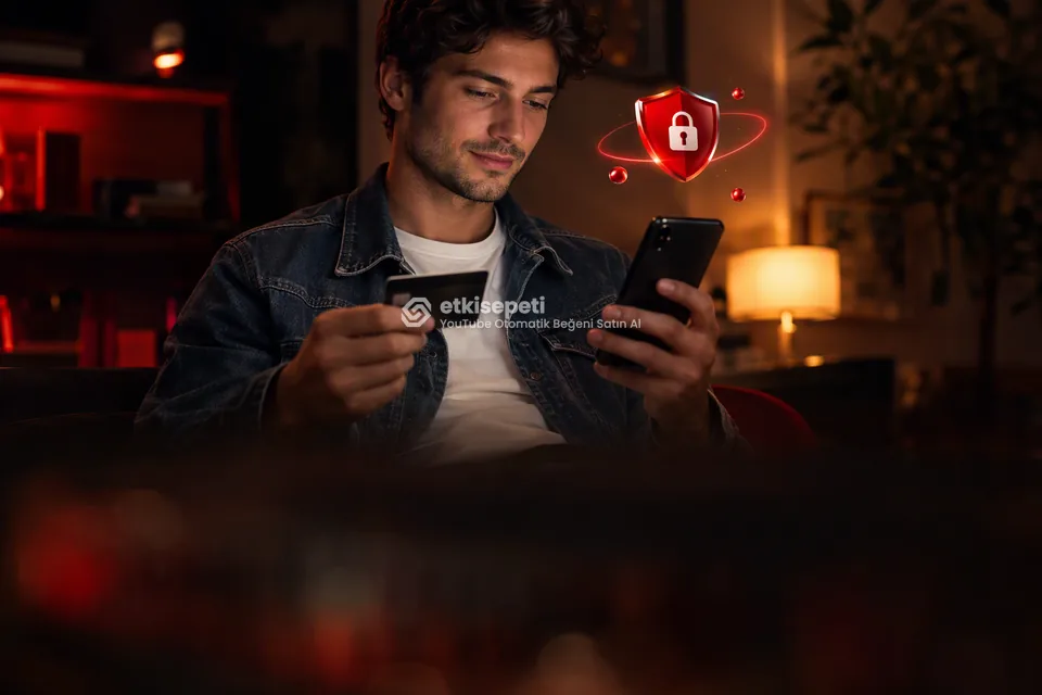 Kart ve telefonla güvenli ödeme yapan bir kullanıcı