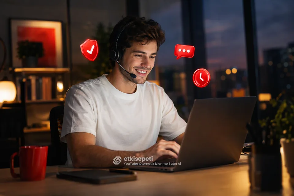 Destek uzmanı YouTube Otomatik İzlenme siparişlerini panelden takip ediyor