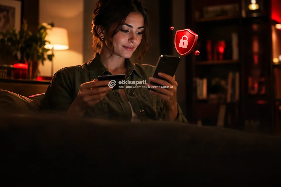 Kart ve telefonla güvenli ödeme yapan bir kullanıcı