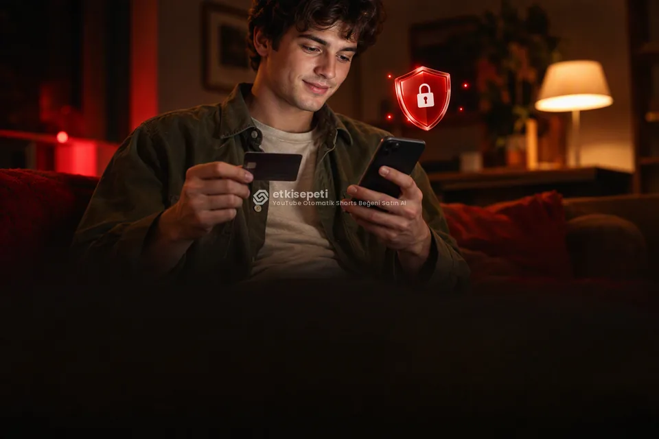 Kart ve telefonla güvenli ödeme yapan bir kullanıcı