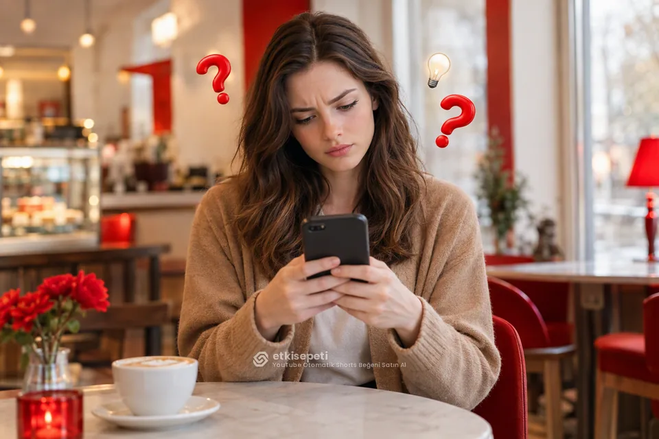 YouTube Otomatik Shorts Beğeni satın almadan önce sorularını düşünen bir kullanıcı