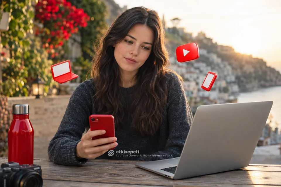 YouTube Otomatik Shorts İzlenme sayfasında “Otomatik Shorts İzlenme ile Tek Shorts'a İzlenme Arasındaki Fark” konusunu anlatan görsel