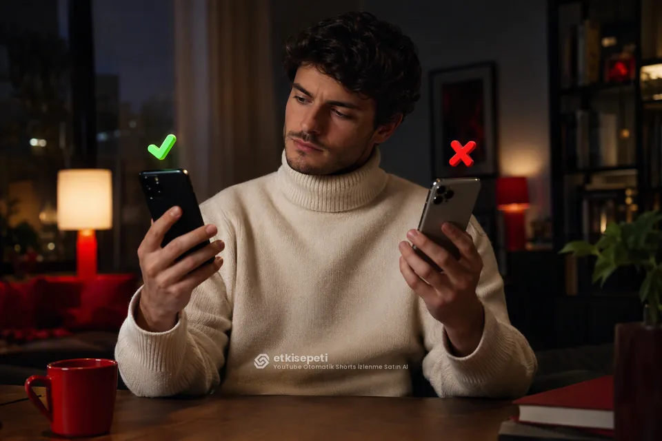 İki seçeneği karşılaştırarak YouTube Otomatik Shorts İzlenme için site seçen bir kullanıcı