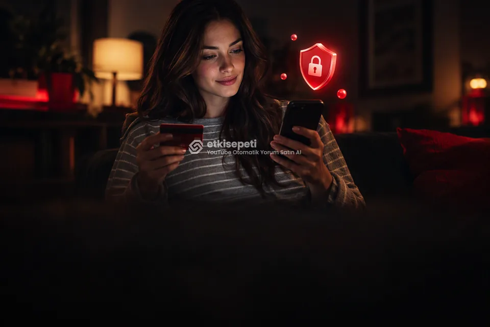 Kart ve telefonla güvenli ödeme yapan bir kullanıcı