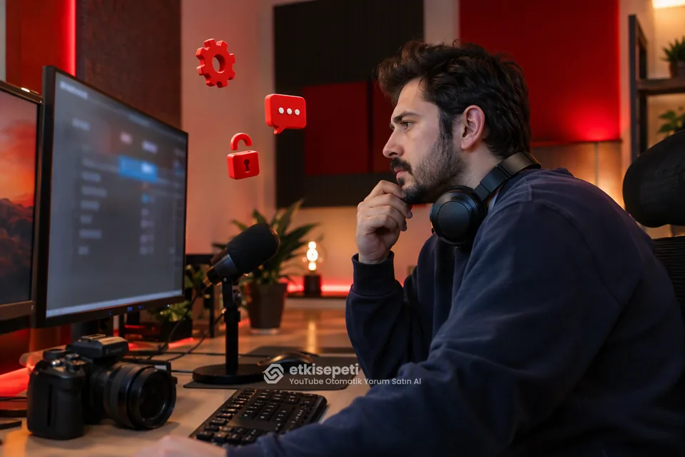 YouTube otomatik yorum satın al için video yayınlamadan önce YouTube Studio yorum ayarlarını kontrol eden bir YouTuber