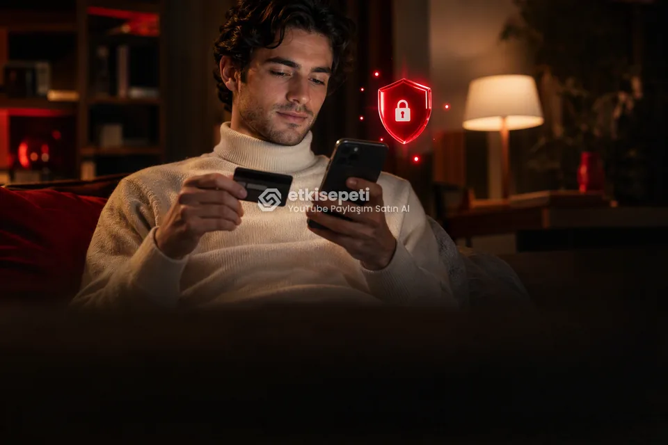 Kart ve telefonla güvenli ödeme yapan bir kullanıcı
