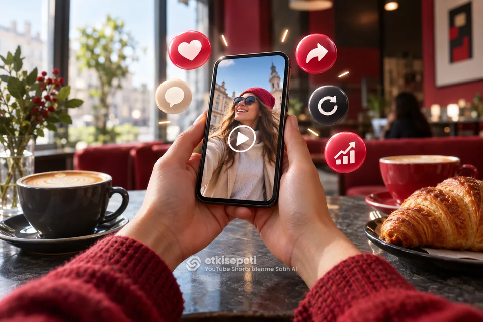 YouTube Shorts İzlenme Satın Al için algoritma sinyallerini gösteren 3D sahne