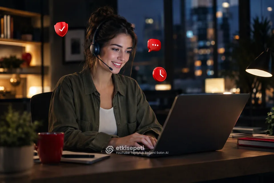 Destek uzmanı YouTube Topluluk Beğeni siparişlerini panelden takip ediyor