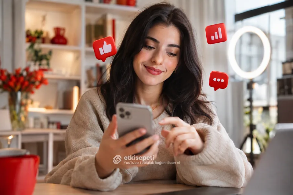 YouTube topluluk beğeni satın al öncesi telefonunda kanalının topluluk sekmesinde anket gönderisi hazırlayan içerik üreticisi