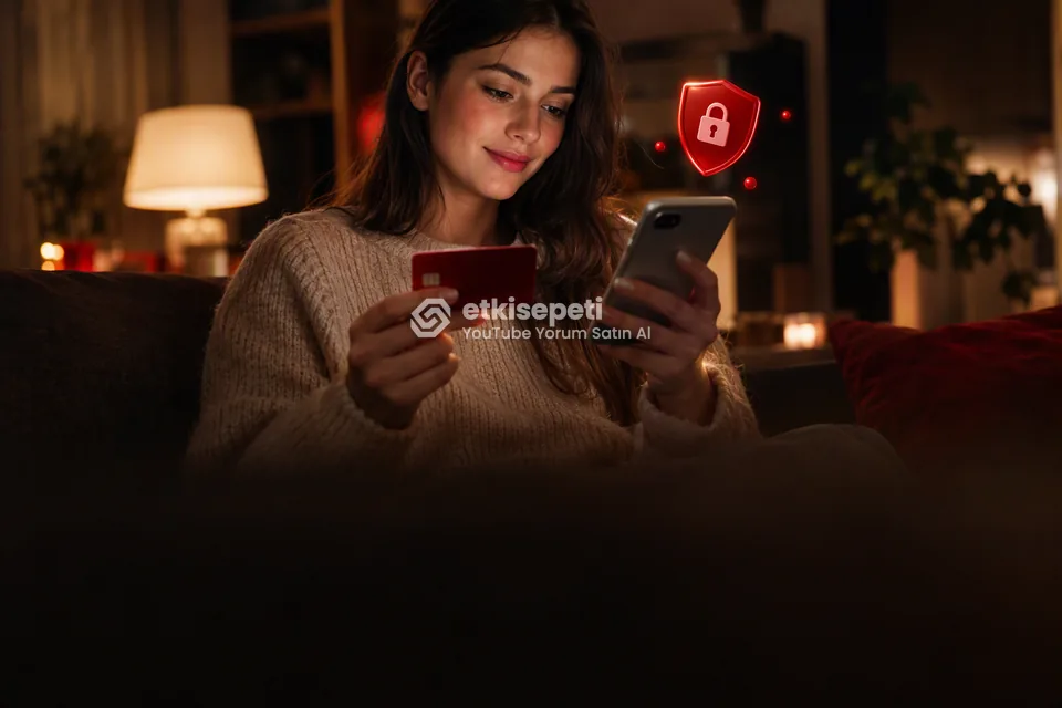 Kart ve telefonla güvenli ödeme yapan bir kullanıcı