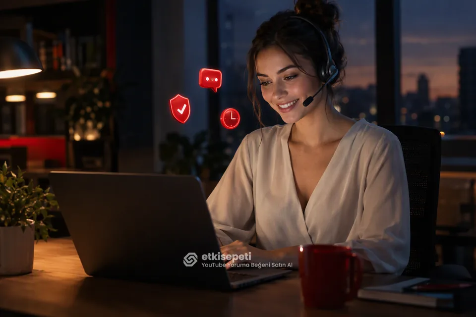 Destek uzmanı YouTube Yoruma Beğeni siparişlerini panelden takip ediyor